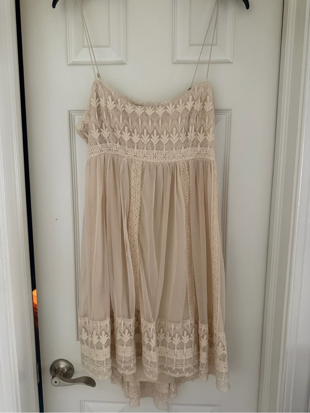 Abercrombie & Fitch Cream Lace-Trim Spaghetti Strap Mini Dress